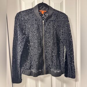 Joe Fresh Black Sheer Floral Lace Bomber Jacket – Size S